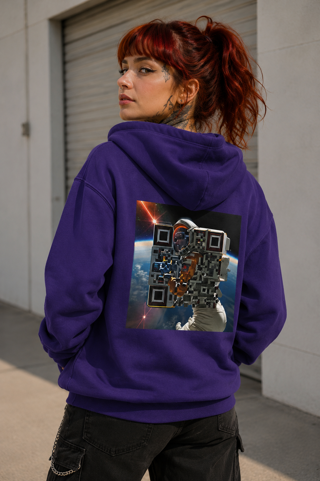 COSMIC SIGNAL QR HOODIE  PURPLE NEBULA EDITION